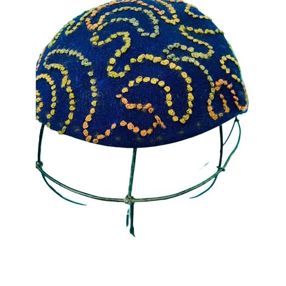 Vintage 1940s Swirl Hat Purple Colorful Stitched Beret